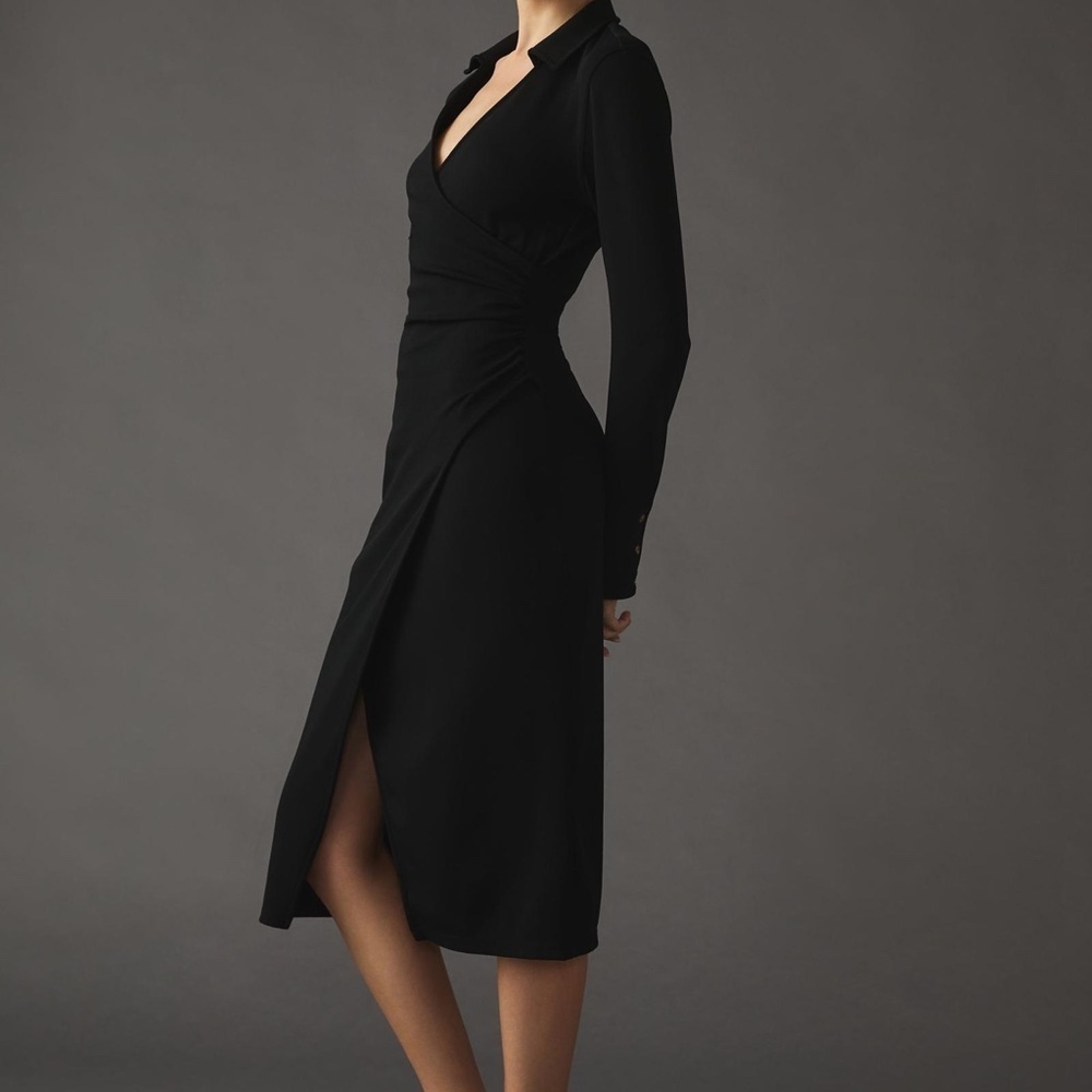 NWT Anthropologie Black Knit Wrap Dress XS - Picture 3 of 4